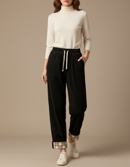 Pantalon Velours Noir Côtelé Droit Plaid Décontracté - Cordé