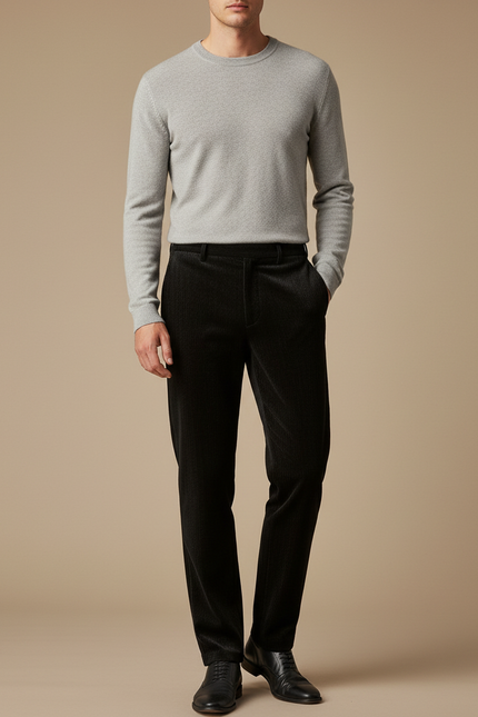 Pantalon Velours Noir Côtelé Homme Droit Élégant - Cordé
