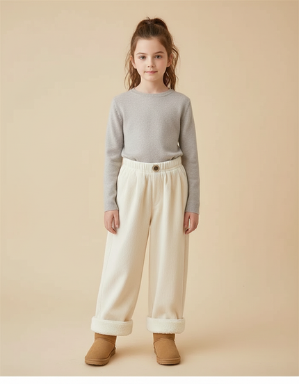 Pantalon Velours Crème Ample Doublé Chaud Enfant - Beige