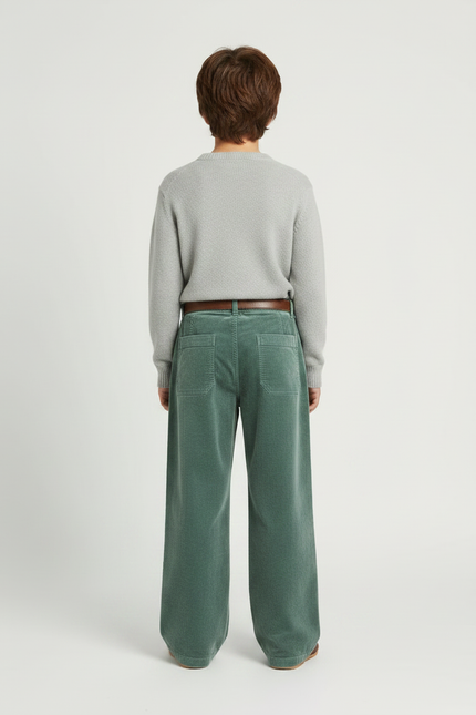 Pantalon Velours Vert Côtelé Droit Ample Enfant - vue 2