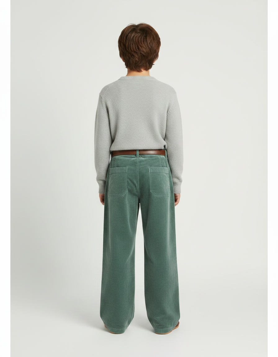 Pantalon Velours Vert Côtelé Droit Ample Enfant - vue 2