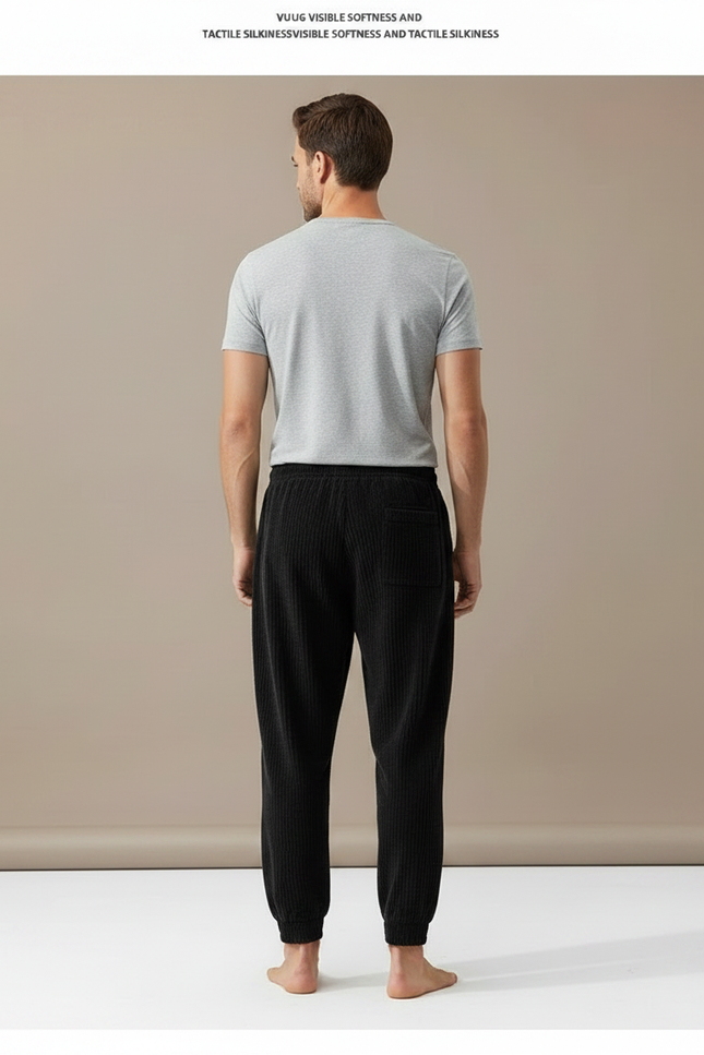 Pantalon Velours Cotelé Homme Large - Noir Cordé - vue 2