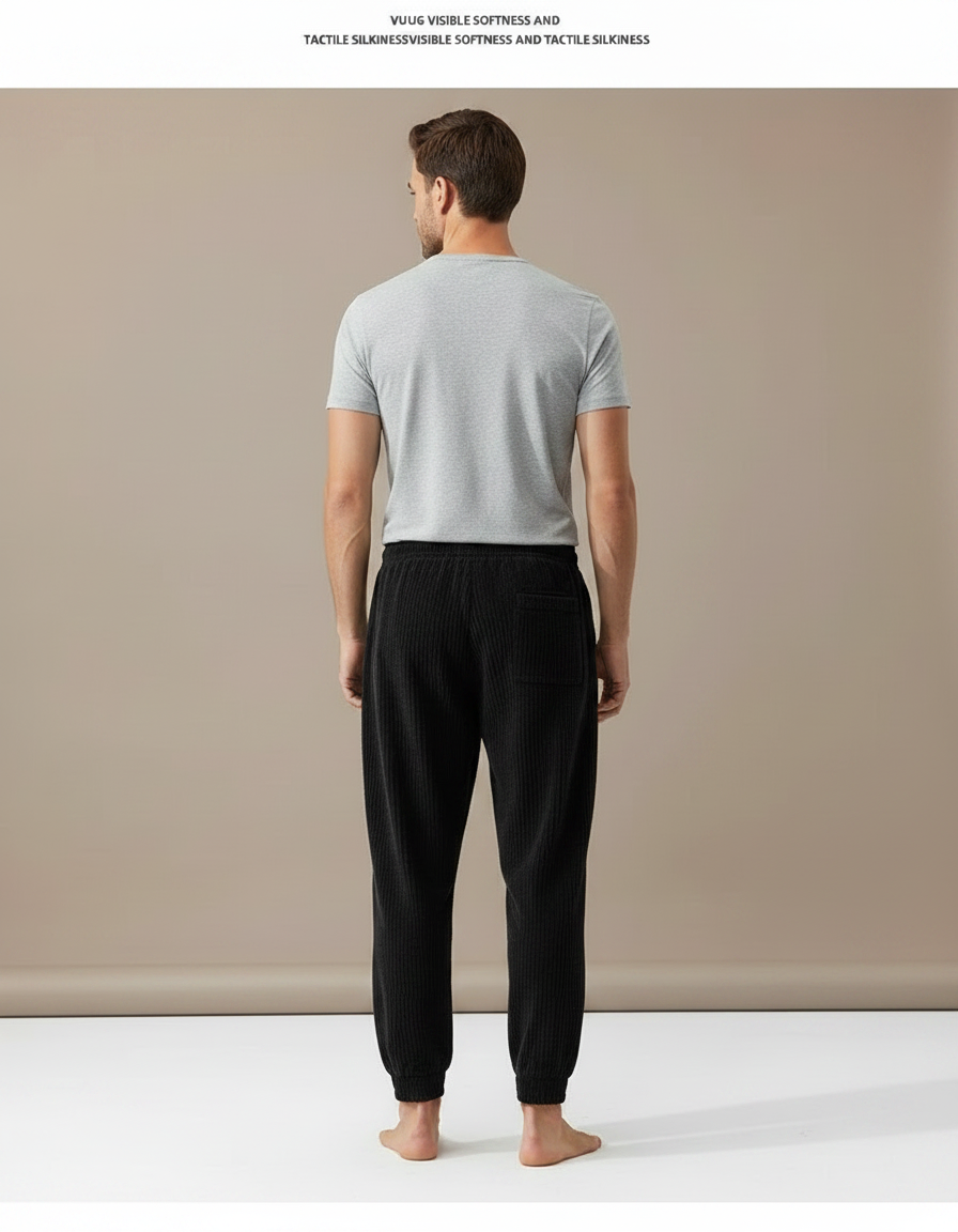 Pantalon Velours Cotelé Homme Large - Noir Cordé - vue 2