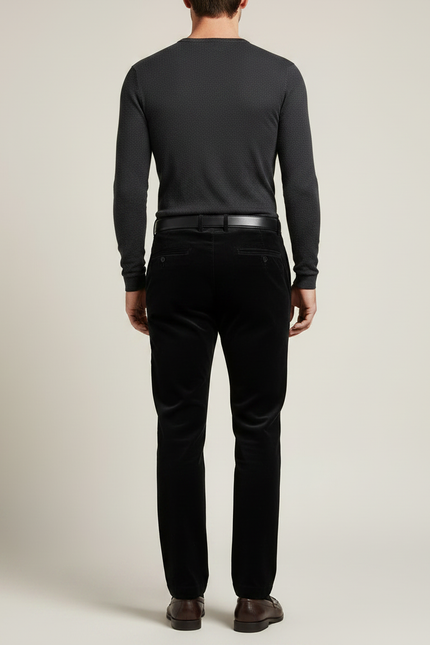 Pantalon Velours Noir Coupe Droite Homme Élégant - Cordé - vue 2