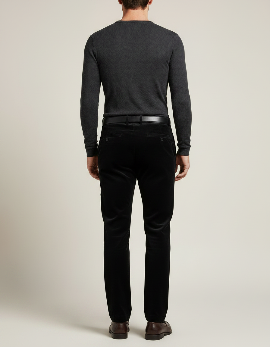 Pantalon Velours Noir Coupe Droite Homme Élégant - Cordé - vue 2