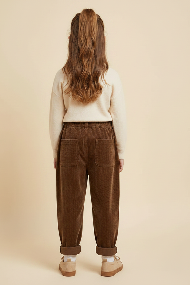 Pantalon Velours Marron Côtelé Ample Enfant Décontracté - vue 2