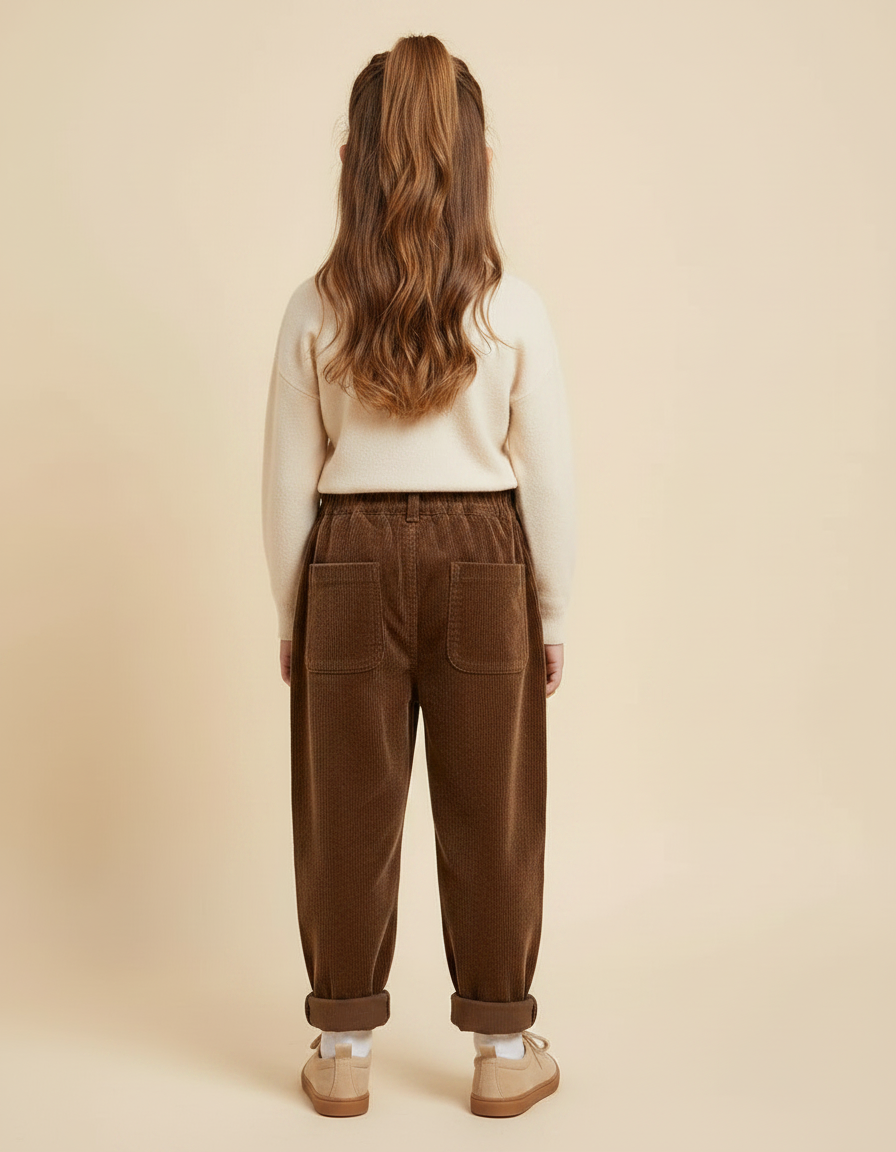 Pantalon Velours Marron Côtelé Ample Enfant Décontracté - vue 2