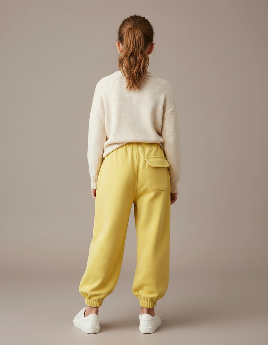 Pantalon Velours Jaune Ample Brodé Décontracté Enfant - vue 2