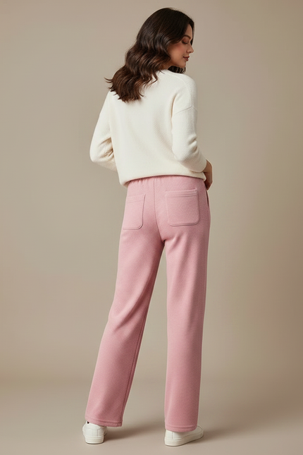 Pantalon Velours Rose Droit Taille Haute Décontracté - vue 2