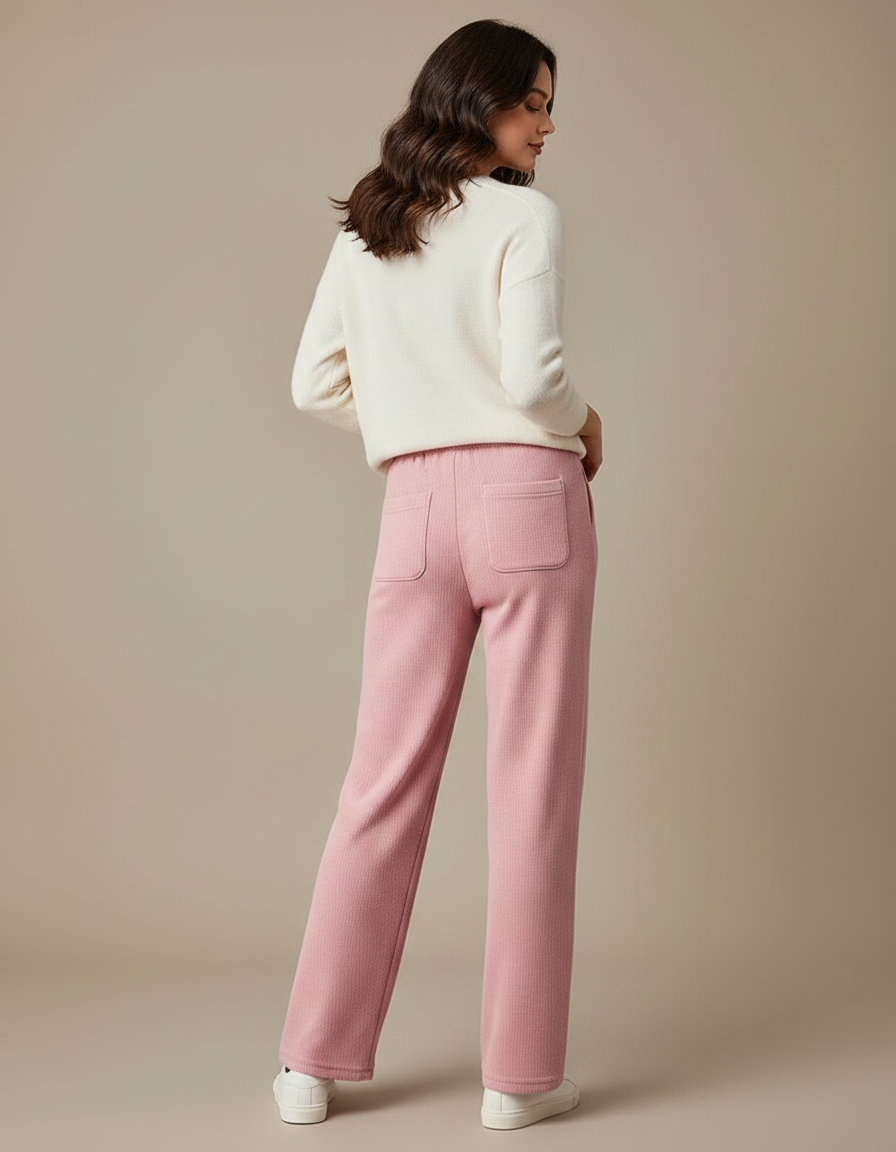Pantalon Velours Rose Droit Taille Haute Décontracté - vue 2
