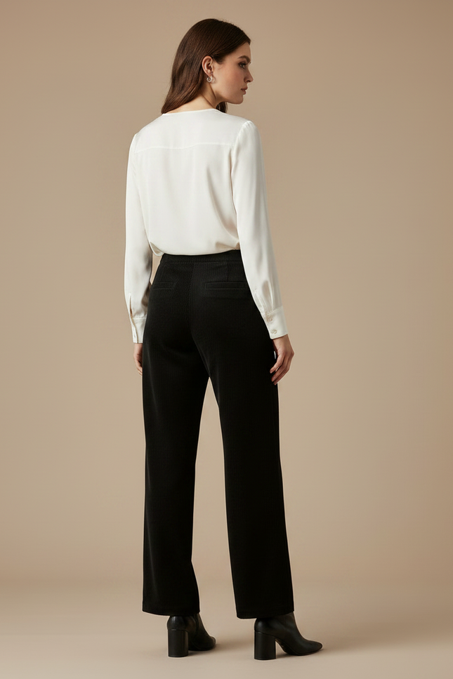 Pantalon Velours Côtelé Noir Large Décontracté - Cordé - vue 2