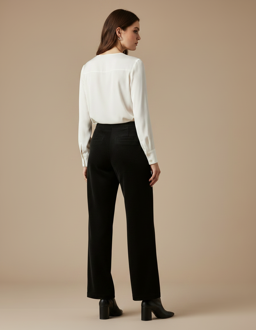 Pantalon Velours Côtelé Noir Large Décontracté - Cordé - vue 2