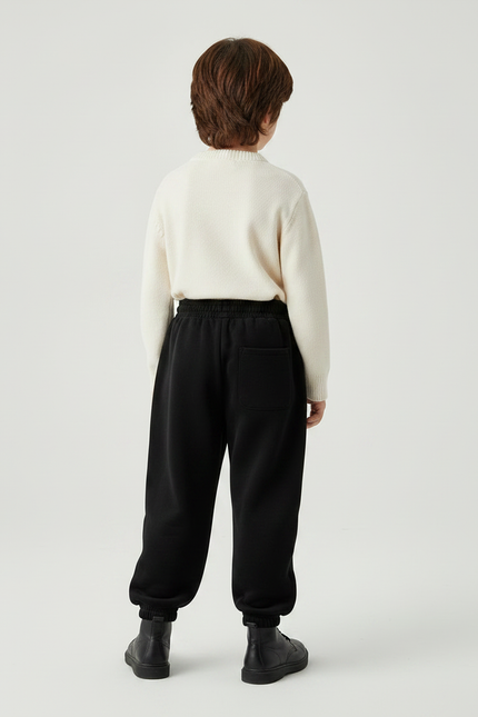 Pantalon Velours Noir Ample Épais Enfant Décontracté - Molleton - vue 2