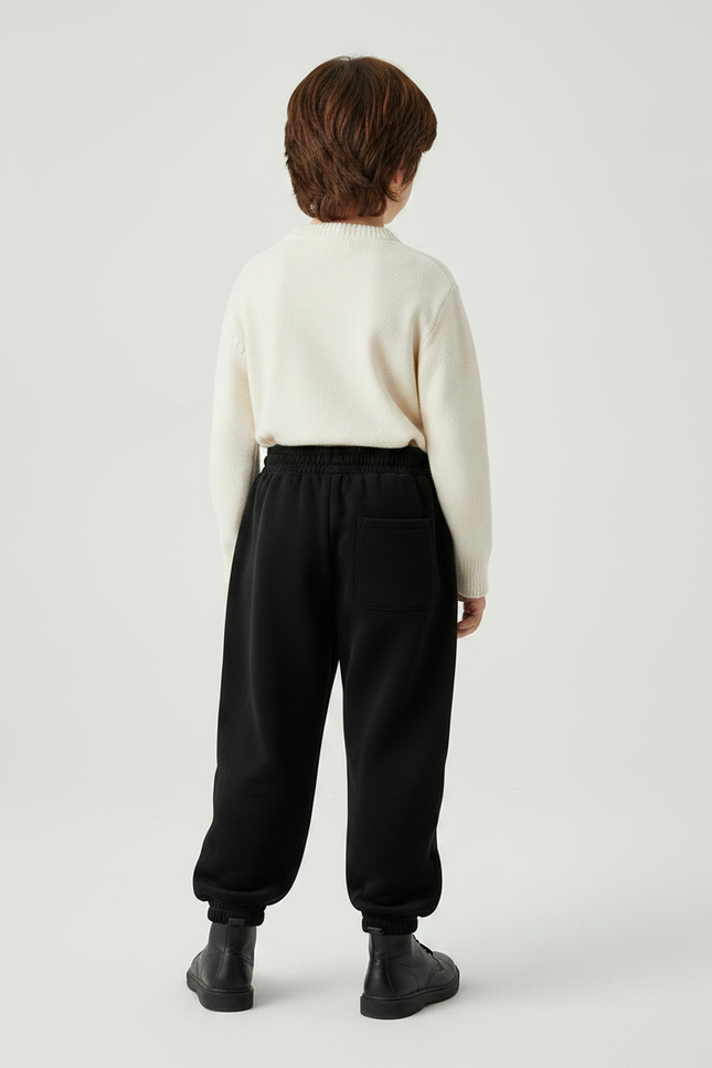 Pantalon Velours Noir Ample Épais Enfant Décontracté - Molleton - vue 2