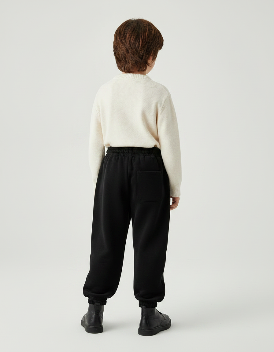 Pantalon Velours Noir Ample Épais Enfant Décontracté - Molleton - vue 2