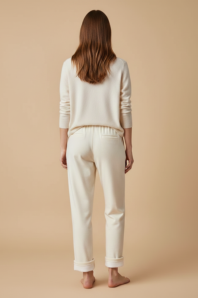Pantalon Velours Crème Ample Confortable Cordon Femme - Beige - vue 2