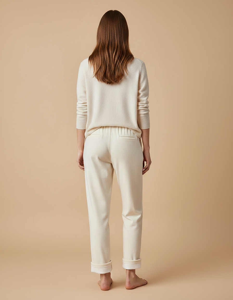 Pantalon Velours Crème Ample Confortable Cordon Femme - Beige - vue 2