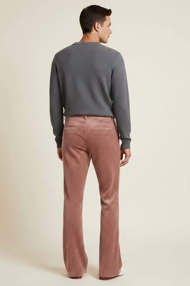Pantalon Velours Rose Côtelé Évasé Large Élégant Femme - Cordé - vue 2