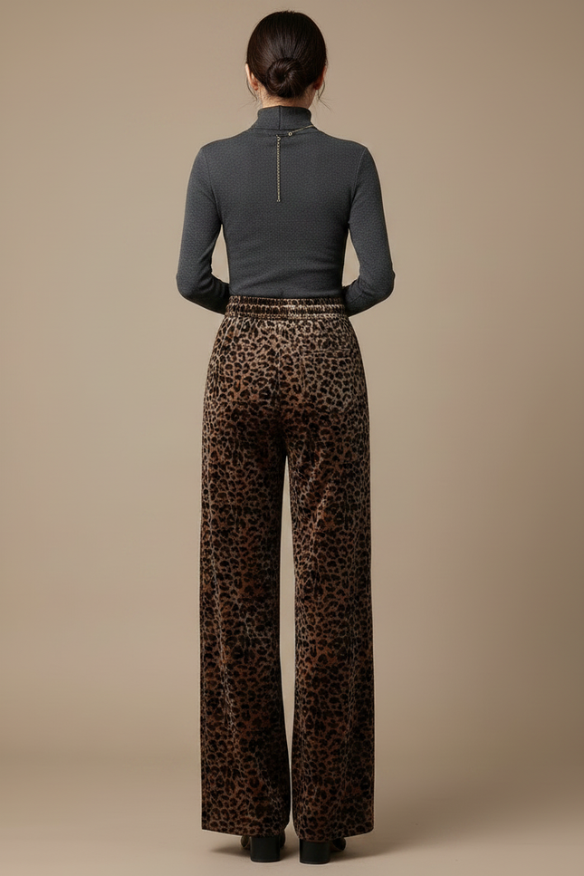 Pantalon Velours Léopard Large Taille Haute Femme - Imprimé - vue 2