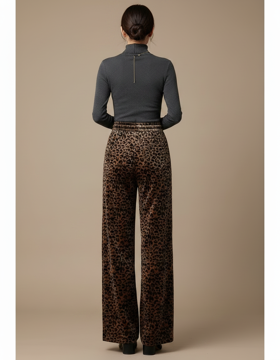 Pantalon Velours Léopard Large Taille Haute Femme - Imprimé - vue 2