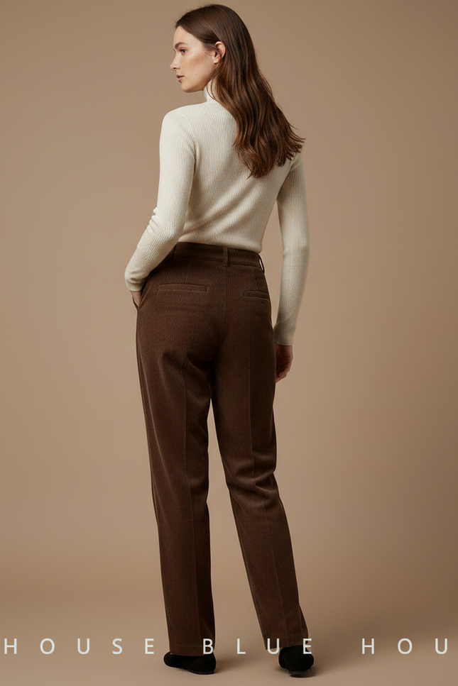 Pantalon Velours Marron Côtelé Taille Haute Droit - vue 2