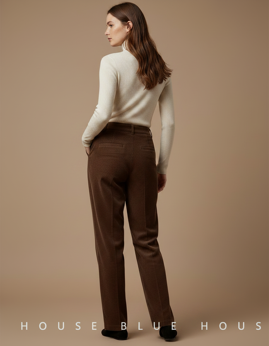 Pantalon Velours Marron Côtelé Taille Haute Droit - vue 2