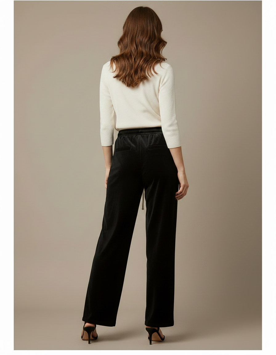 Pantalon Velours Femme Noir Large - vue 2