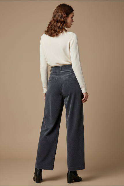 Pantalon Droit Velours Cotelé Femme - Gris Cordé - vue 2