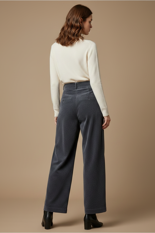 Pantalon Droit Velours Cotelé Femme - Gris Cordé - vue 2