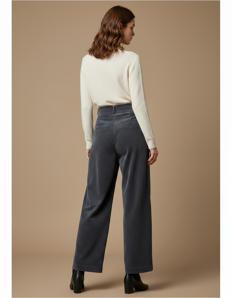 Pantalon Droit Velours Cotelé Femme - Gris Cordé - vue 2