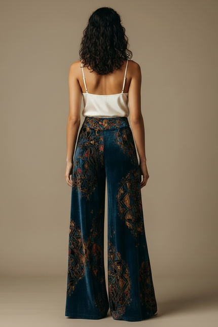 Pantalon Palazzo Velours Femme - Bleu - vue 2