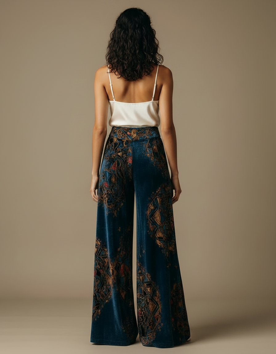 Pantalon Palazzo Velours Femme - Bleu - vue 2