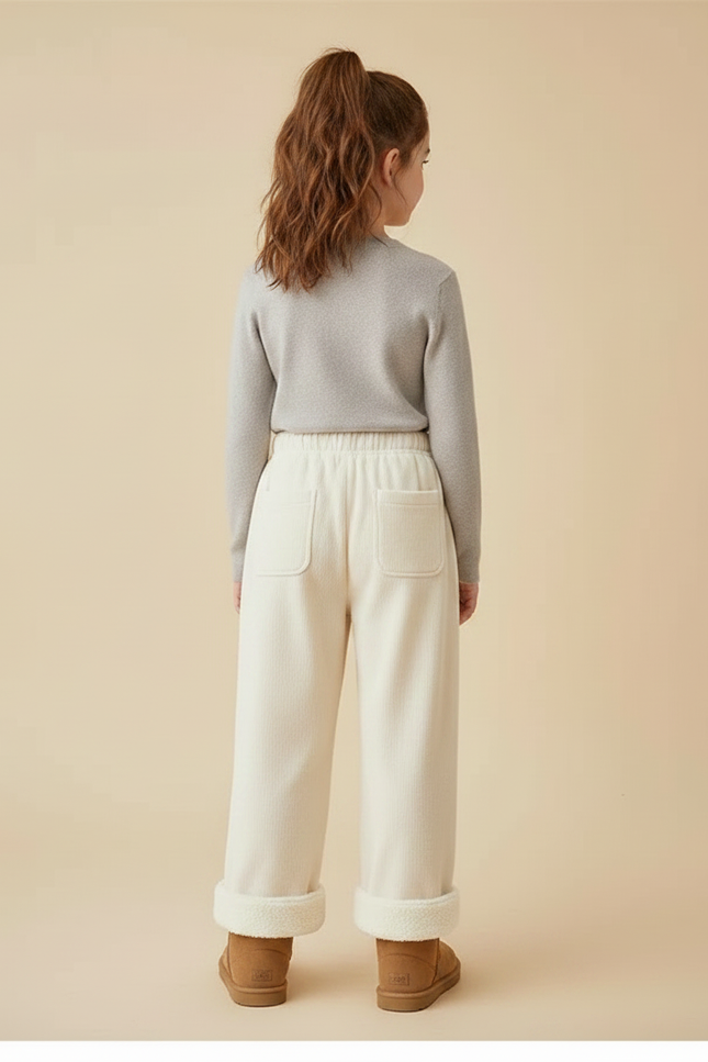 Pantalon Velours Crème Ample Doublé Chaud Enfant - Beige - vue 2