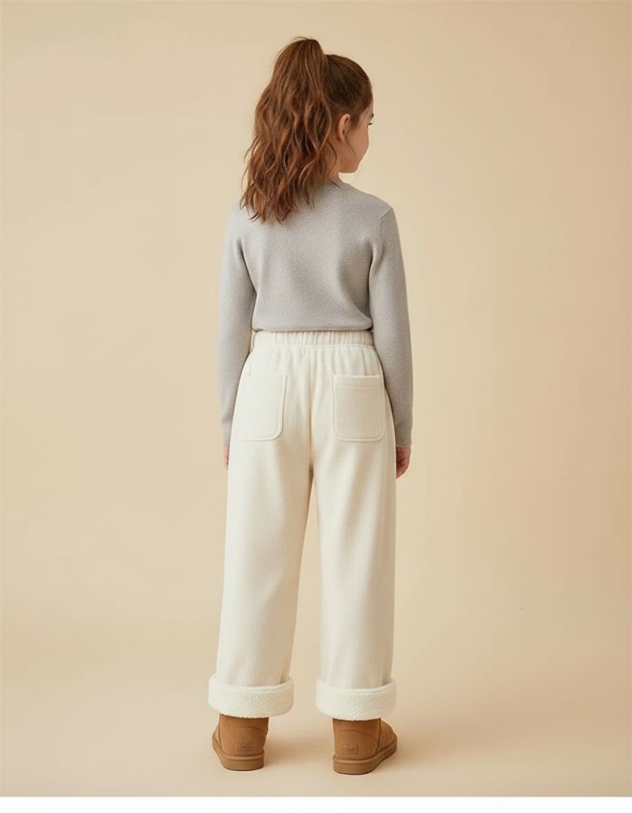 Pantalon Velours Crème Ample Doublé Chaud Enfant - Beige - vue 2