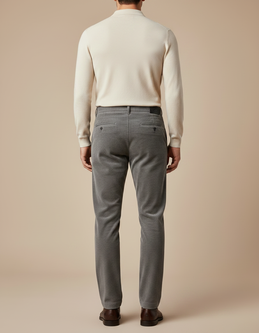 Pantalon Velours Côtelé Gris Coupe Droite Homme Chic - Cordé - vue 2