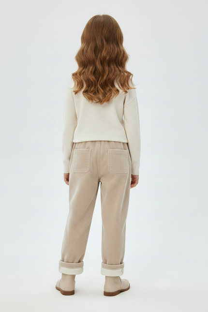 Pantalon Velours Beige Côtelé Doublé Chaud Enfant - Cordé - vue 2
