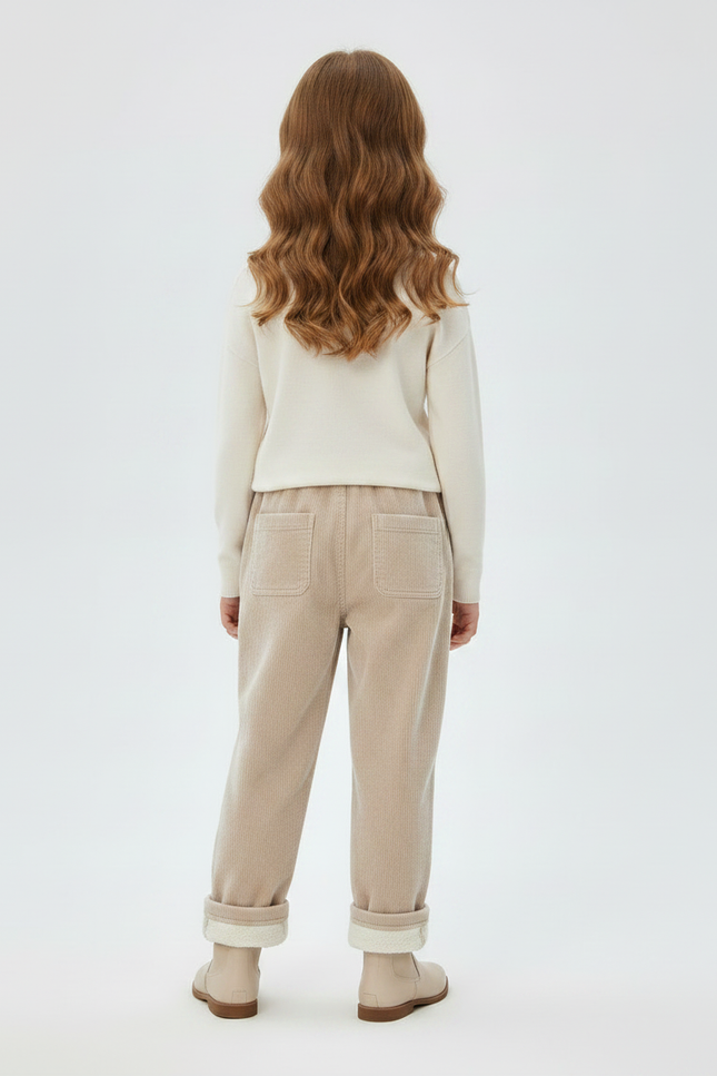 Pantalon Velours Beige Côtelé Doublé Chaud Enfant - Cordé - vue 2