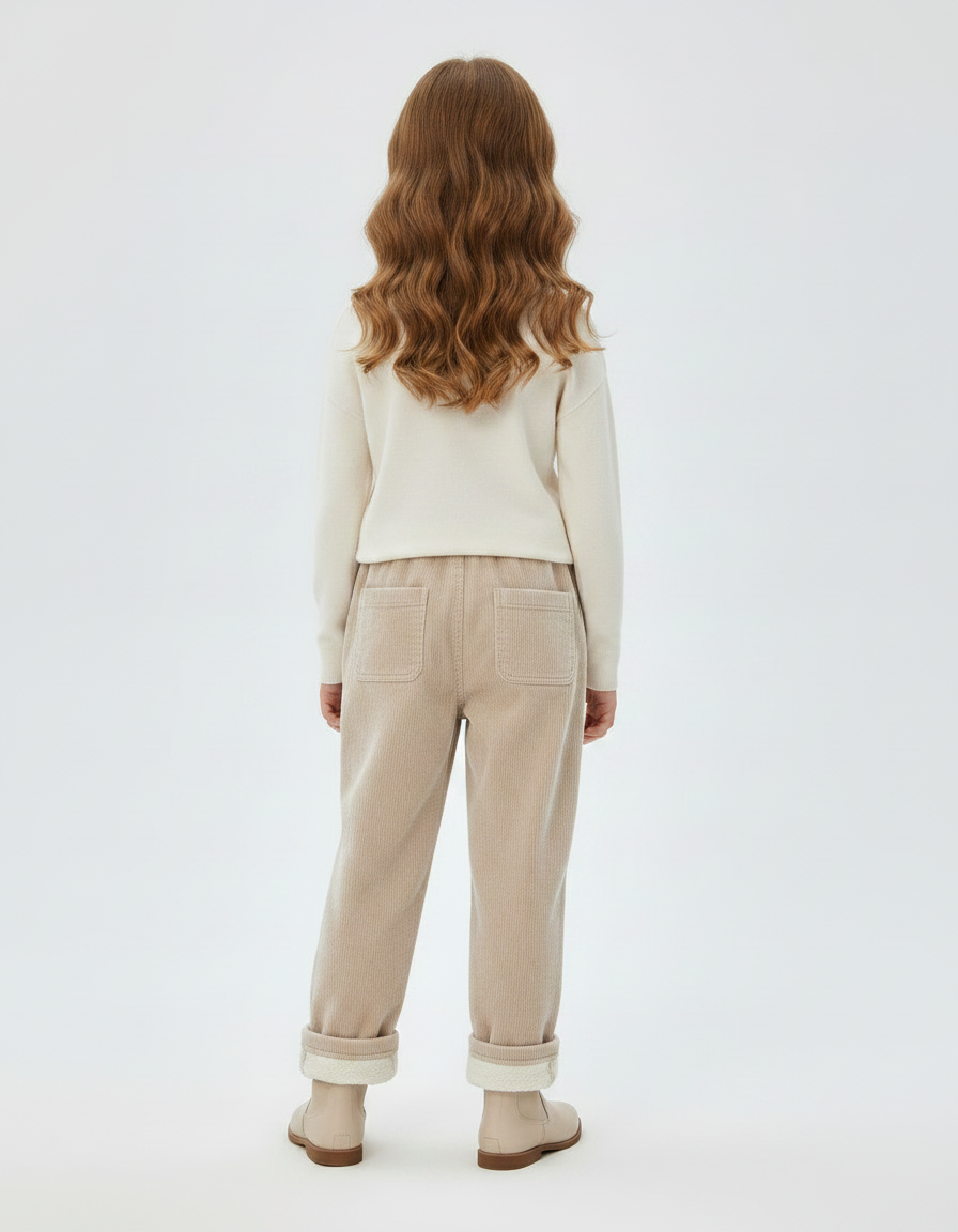 Pantalon Velours Beige Côtelé Doublé Chaud Enfant - Cordé - vue 2