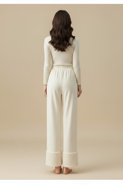 Pantalon Velours Crème Large Doublé Hiver Femme - Beige - vue 2