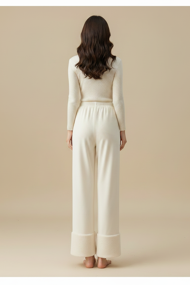 Pantalon Velours Crème Large Doublé Hiver Femme - Beige - vue 2