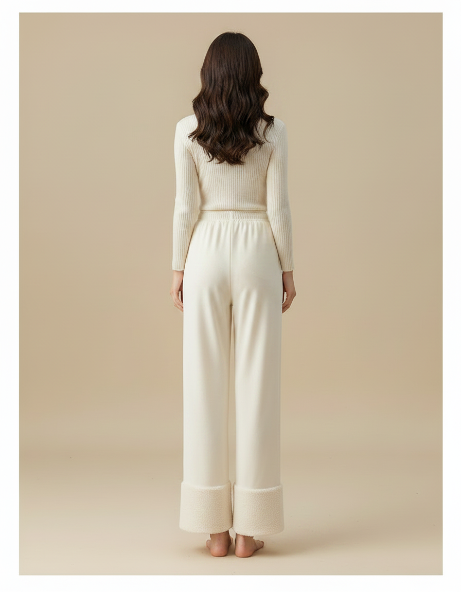 Pantalon Velours Crème Large Doublé Hiver Femme - Beige - vue 2