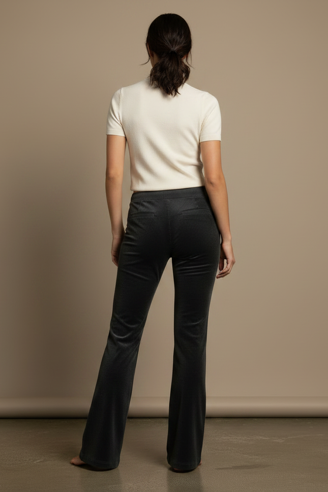 Pantalon Velours Côtelé Gris Étoile Évasé Femme - Cordé - vue 2