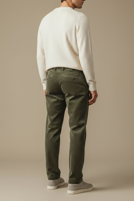 Pantalon Velours Côtelé Vert Droit Homme Élégant - Kaki - vue 2