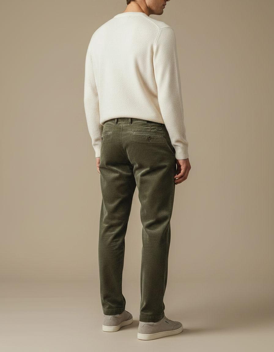 Pantalon Velours Côtelé Vert Droit Homme Élégant - Kaki - vue 2