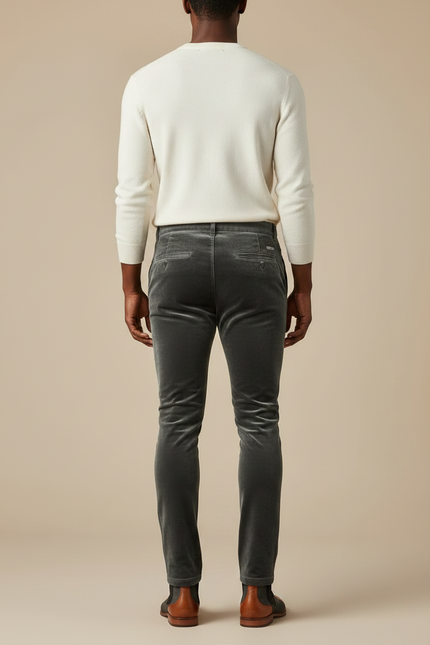 Pantalon Velours Gris Slim Homme Élégant Stretch - vue 2