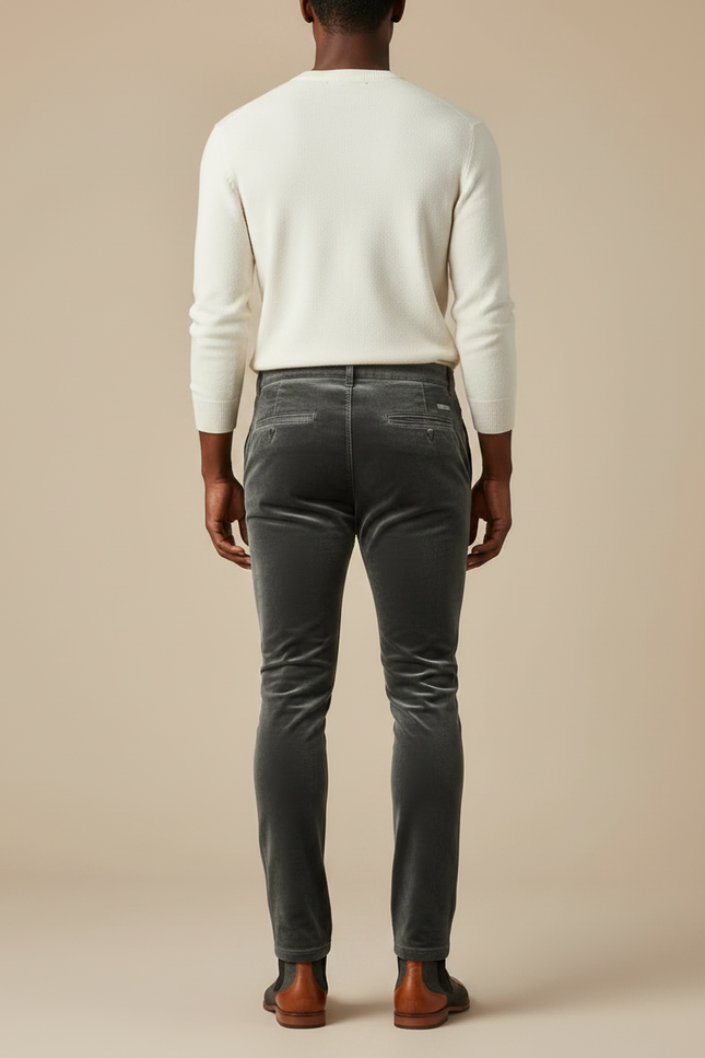 Pantalon Velours Gris Slim Homme Élégant Stretch - vue 2