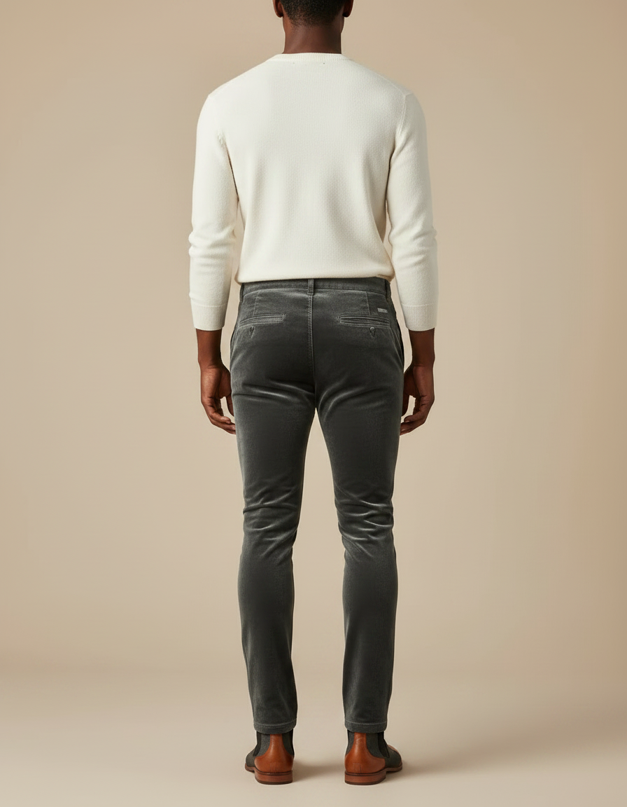 Pantalon Velours Gris Slim Homme Élégant Stretch - vue 2