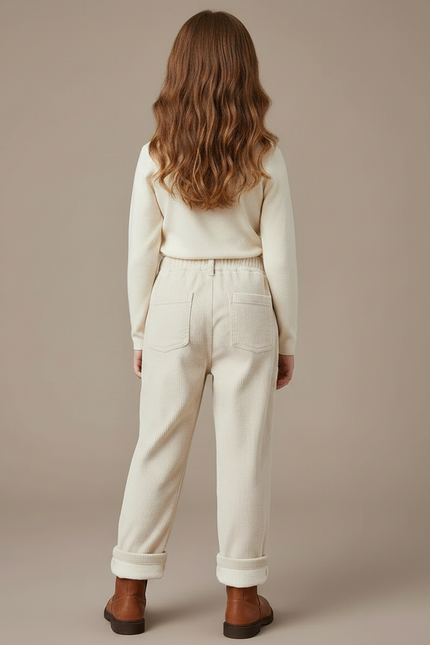 Pantalon Velours Côtelé Enfant Doublé Polaire Écru - Beige Cordé - vue 2