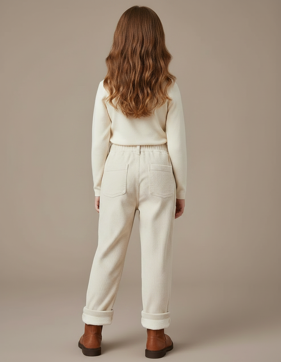 Pantalon Velours Côtelé Enfant Doublé Polaire Écru - Beige Cordé - vue 2