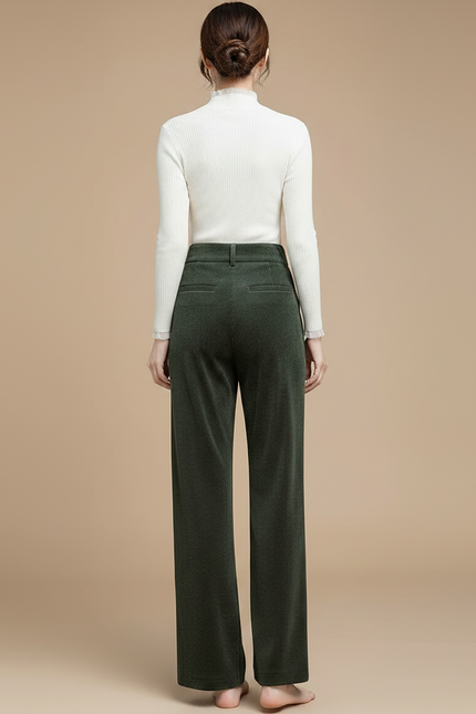 Pantalon Velours Côtelé Vert Ample Taille Haute Femme - Cordé - vue 2